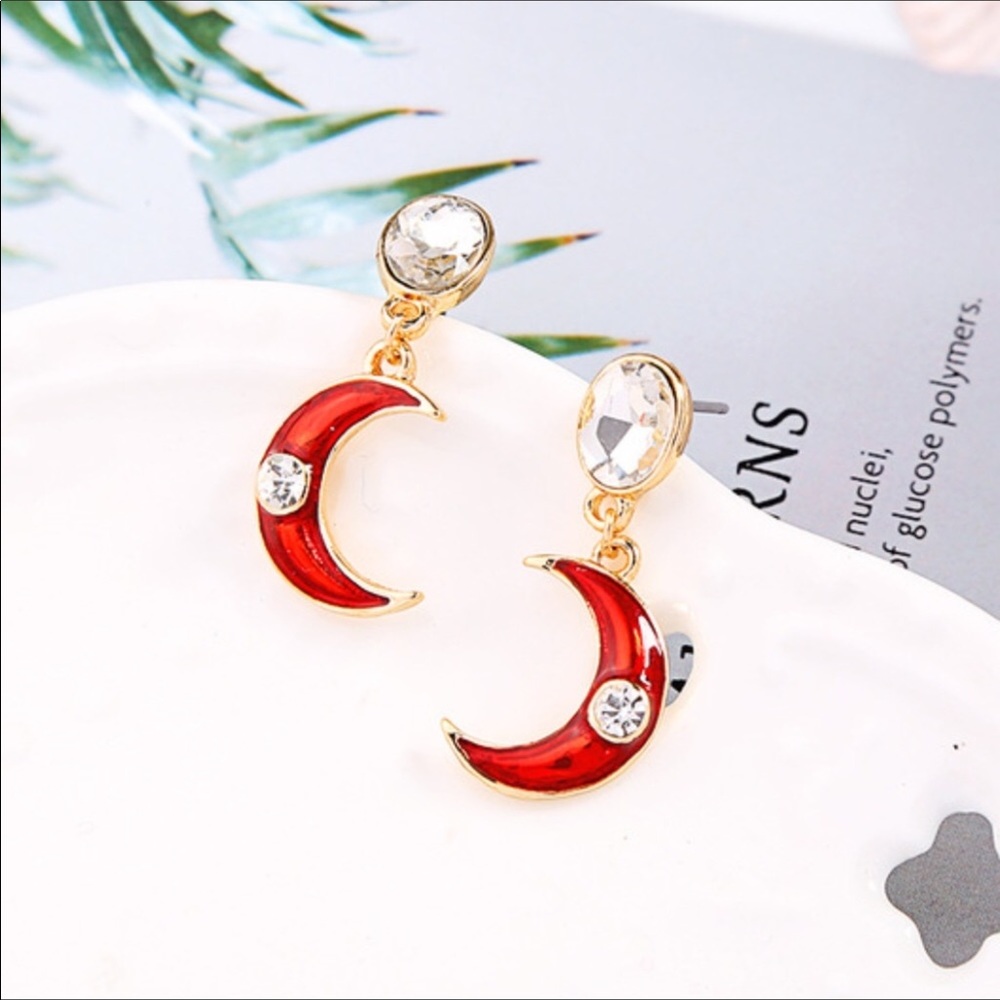 Crystal Red Moon Earrings